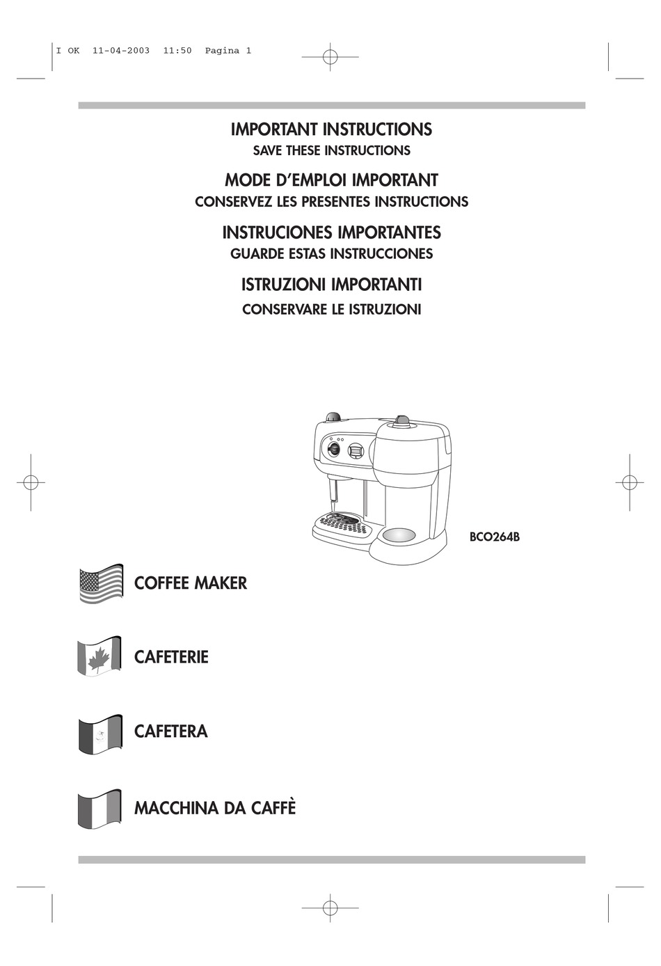 DELONGHI BCO264B IMPORTANT INSTRUCTIONS MANUAL Pdf Download | ManualsLib