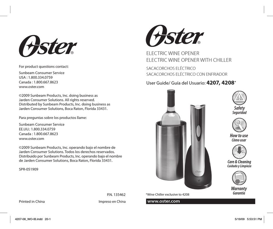 OSTER RED ELECTRIC WINE OPENER USER MANUAL Pdf Download ManualsLib