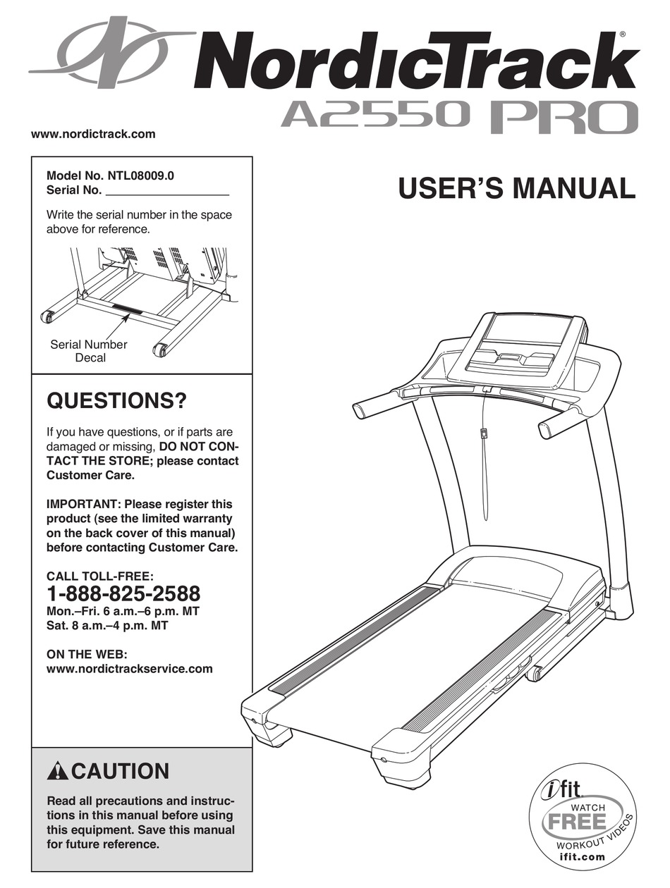 NORDICTRACK A2550 PRO TREADMILL USER MANUAL Pdf Download