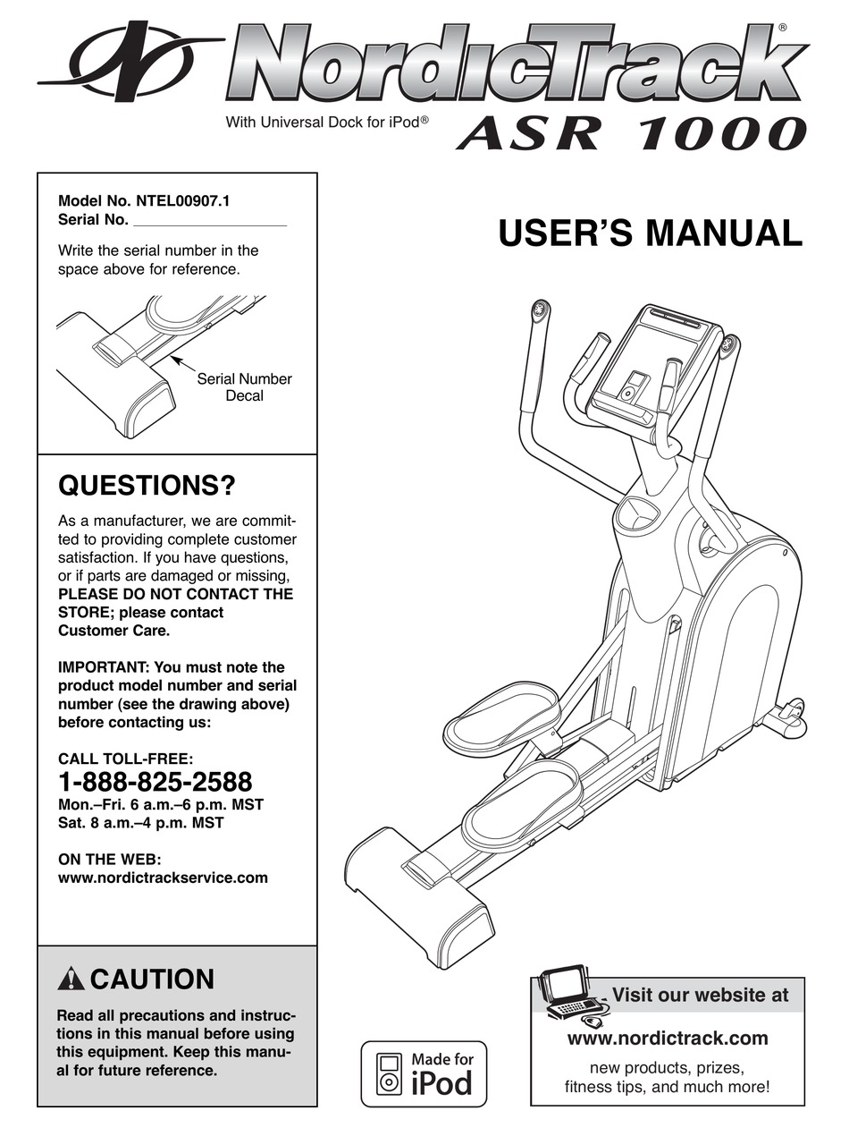 NORDICTRACK ASR 1000 ELLIPTICAL USER MANUAL Pdf Download ManualsLib