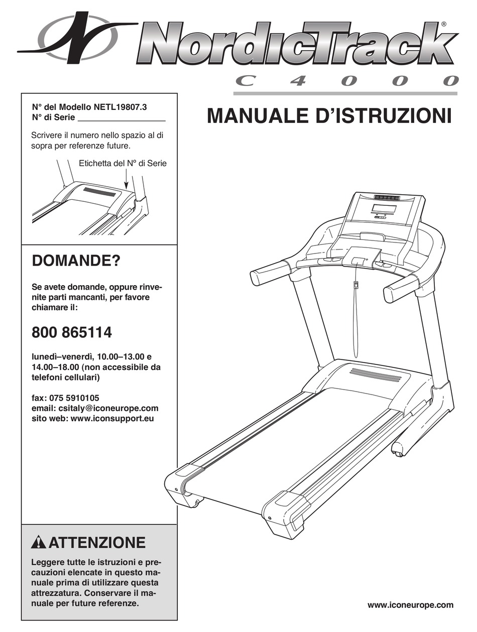 NORDICTRACK C4000 TREADMILL MANUALE D ISTRUZIONI Pdf Download