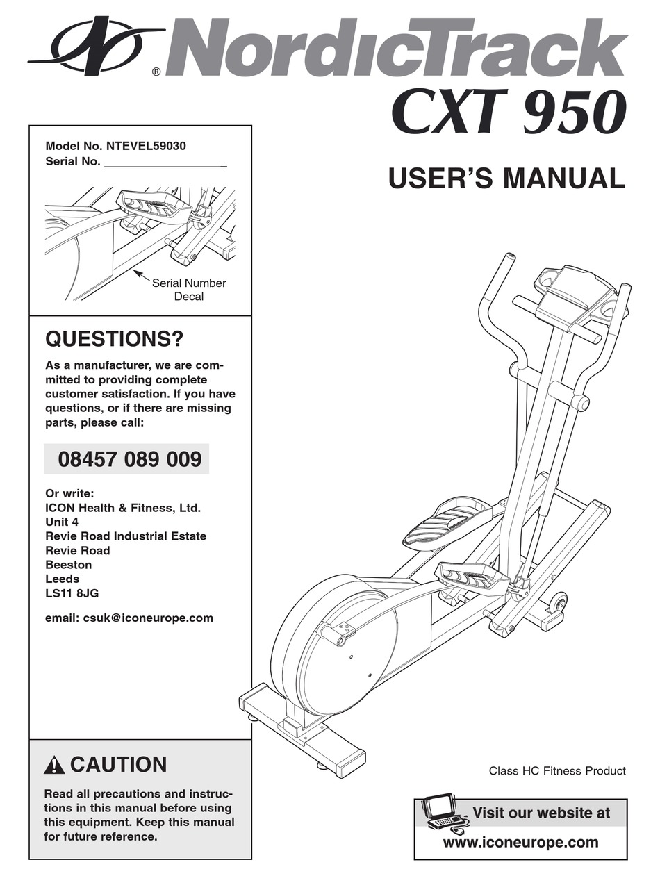 NORDICTRACK CXT 950 ELLIPTICAL USER MANUAL Pdf Download ManualsLib
