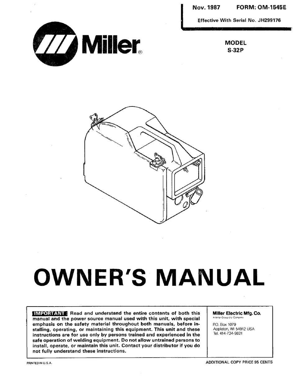 MILLER ELECTRIC S-32P OWNER'S MANUAL Pdf Download | ManualsLib