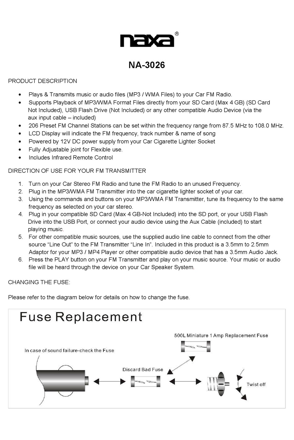 NAXA NA3026 QUICK USER MANUAL Pdf Download ManualsLib