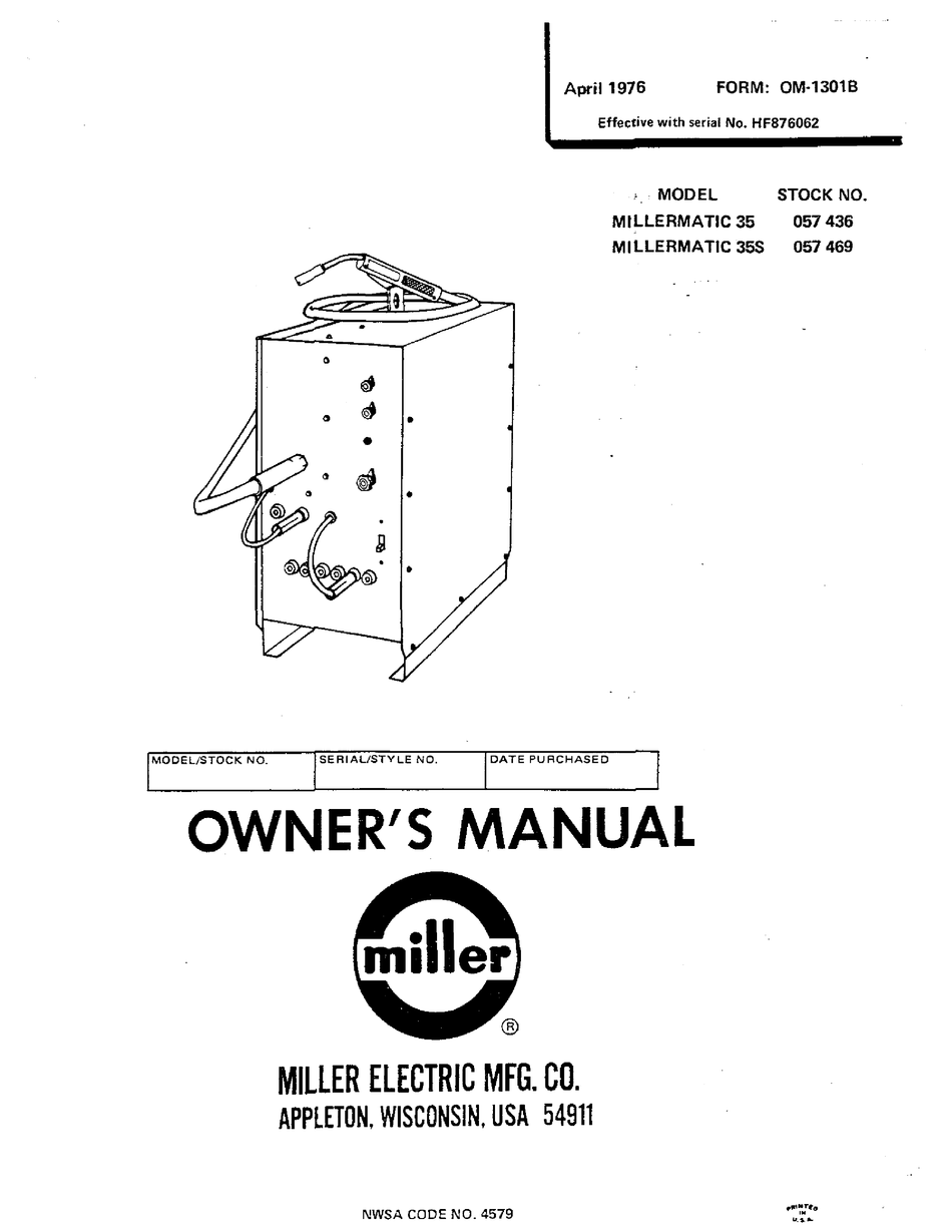 MILLER ELECTRIC MILLERMATIC 35 OWNER'S MANUAL Pdf Download | ManualsLib