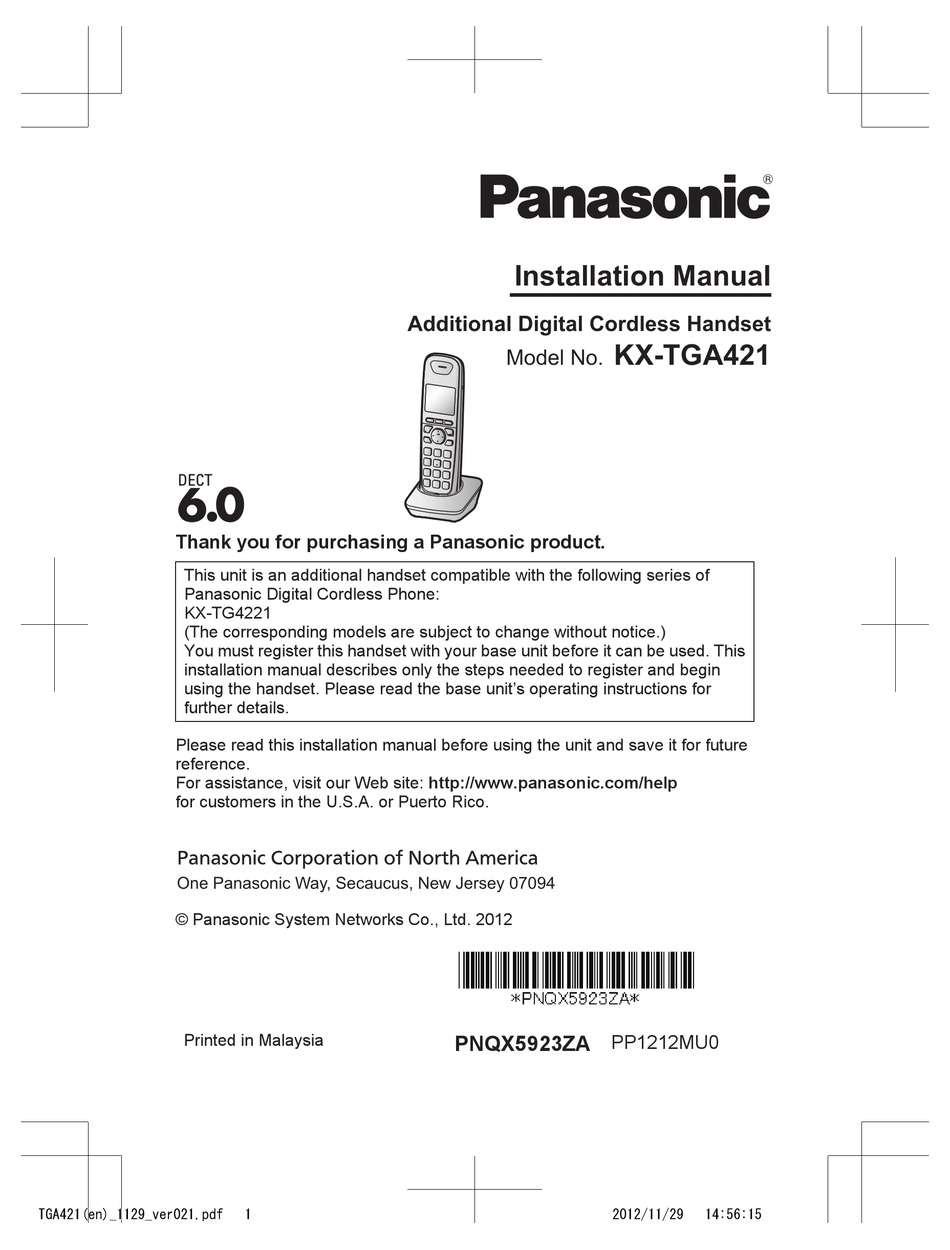 PANASONIC KX-TGA421 INSTALLATION MANUAL Pdf Download | ManualsLib