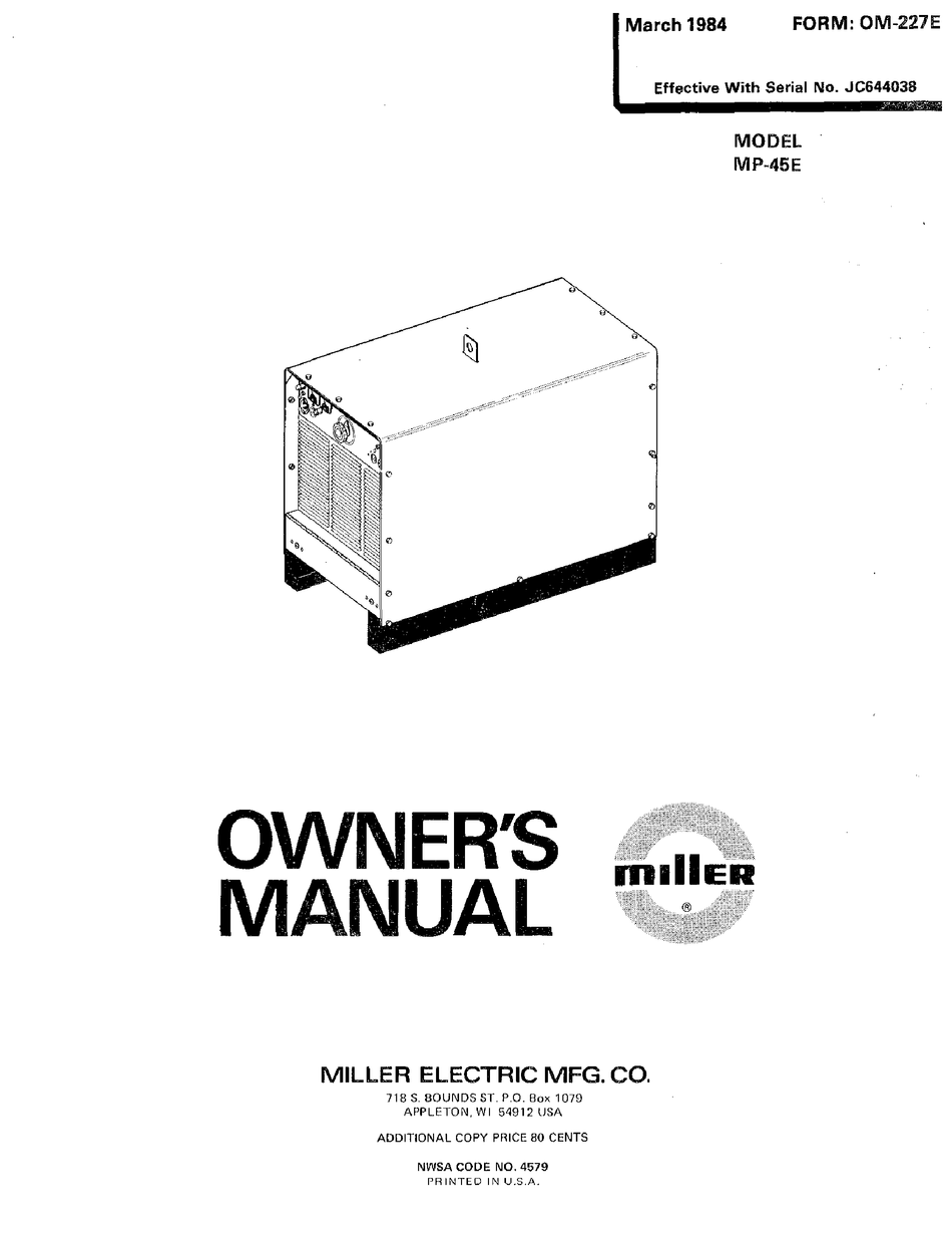 MILLER ELECTRIC MP-45E OWNER'S MANUAL Pdf Download | ManualsLib