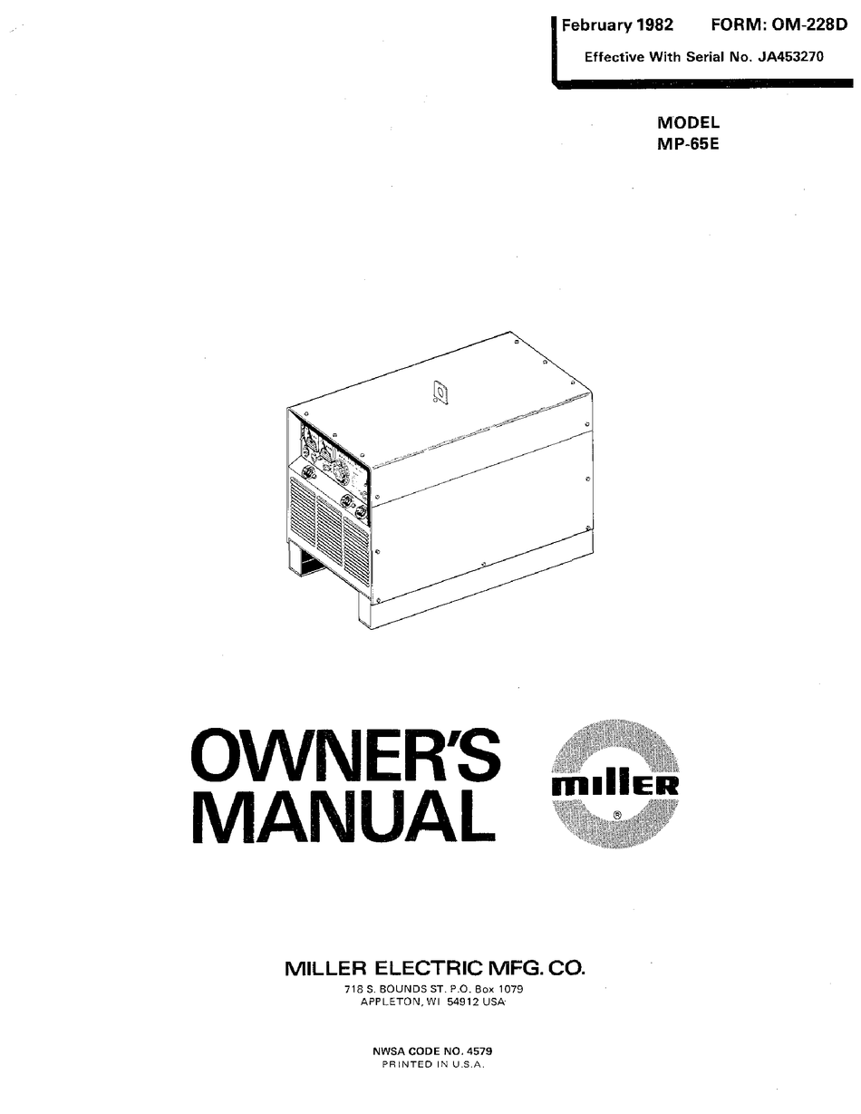 MILLER ELECTRIC MP-65E OWNER'S MANUAL Pdf Download | ManualsLib