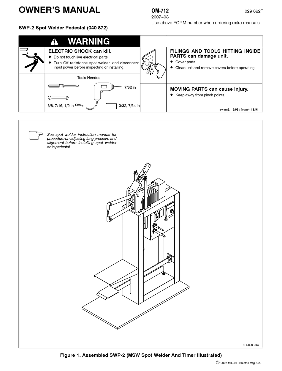 MILLER ELECTRIC SWP2 SPOT WELDER PEDESTAL OWNER'S MANUAL Pdf Download