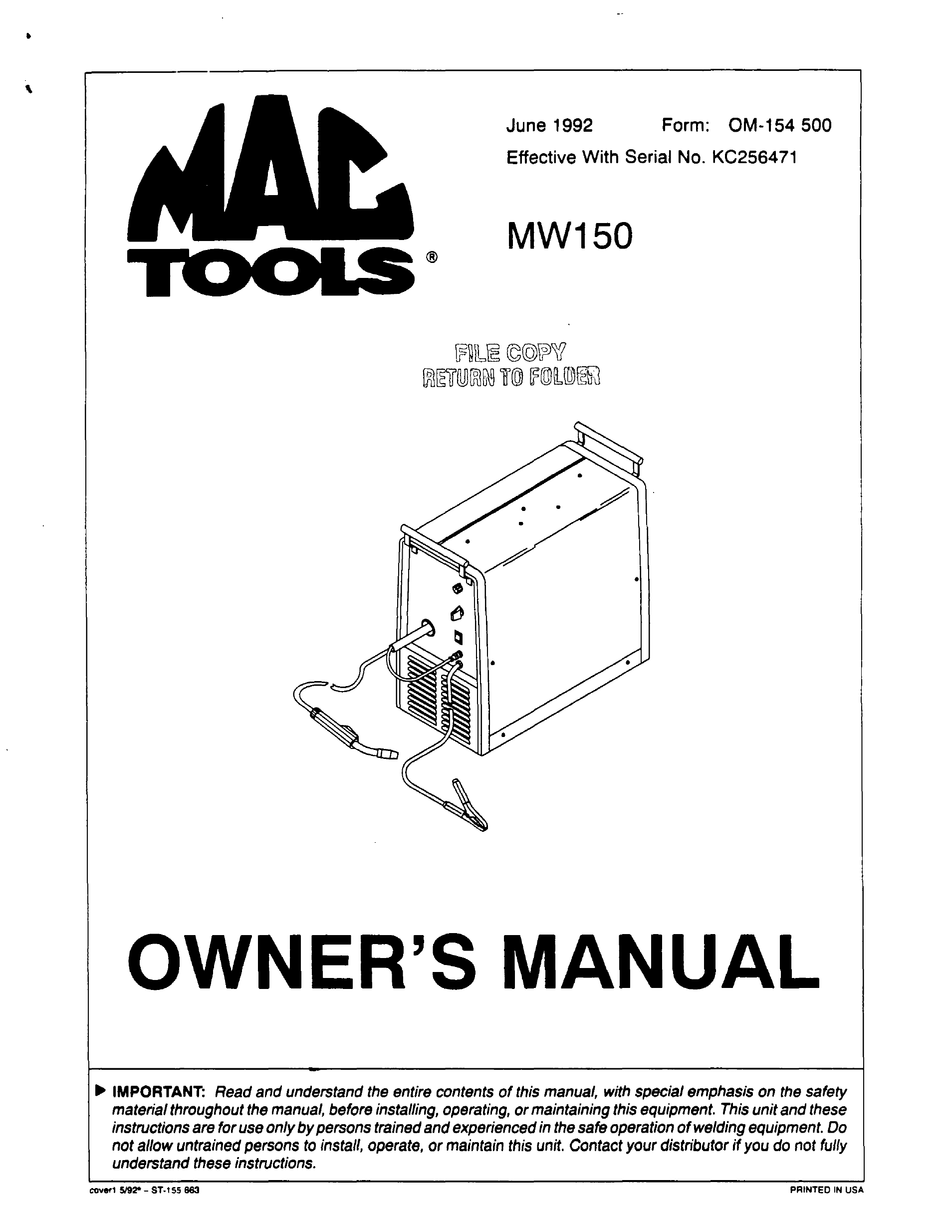 MAC TOOLS MW15O OWNER'S MANUAL Pdf Download ManualsLib