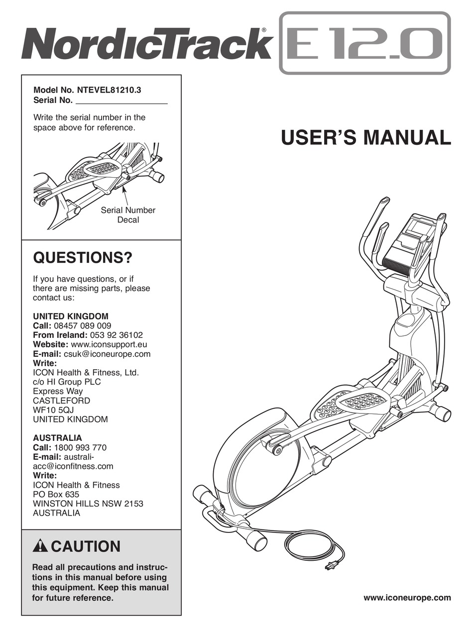 NORDICTRACK E 12.0 ELLIPTICAL MANUAL Pdf Download ManualsLib