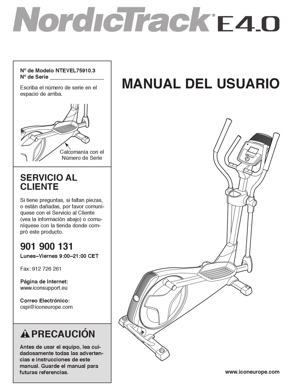 NORDICTRACK E4.0 ELLIPTICAL MANUAL DEL USUARIO Pdf Download ManualsLib