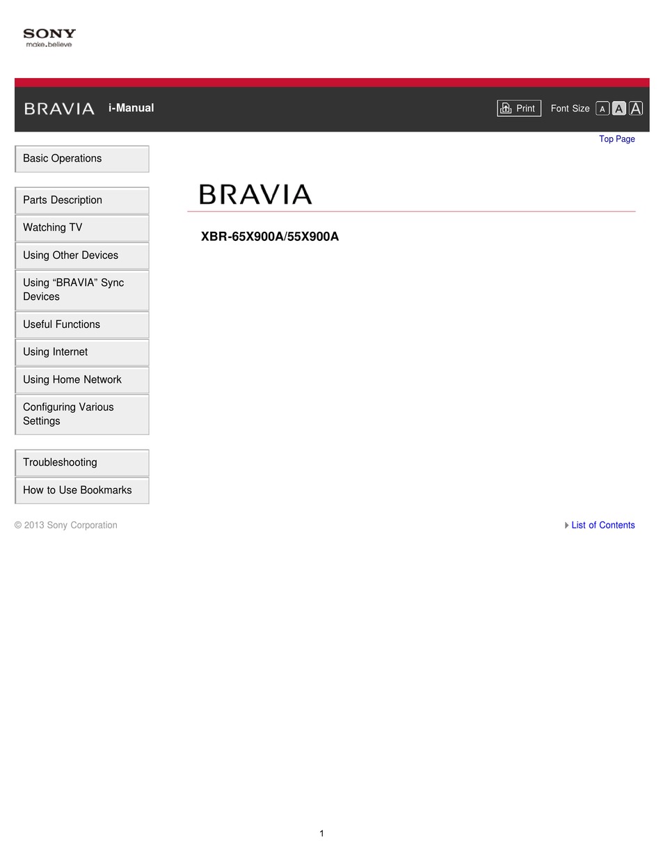 SONY BRAVIA XBR-65X900A MANUAL Pdf Download | ManualsLib