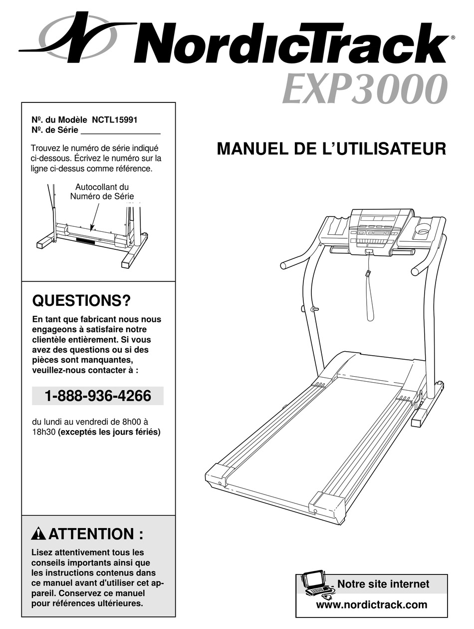 NORDICTRACK EXP 3000 TREADMILL MANUEL DE L'UTILISATEUR Pdf Download