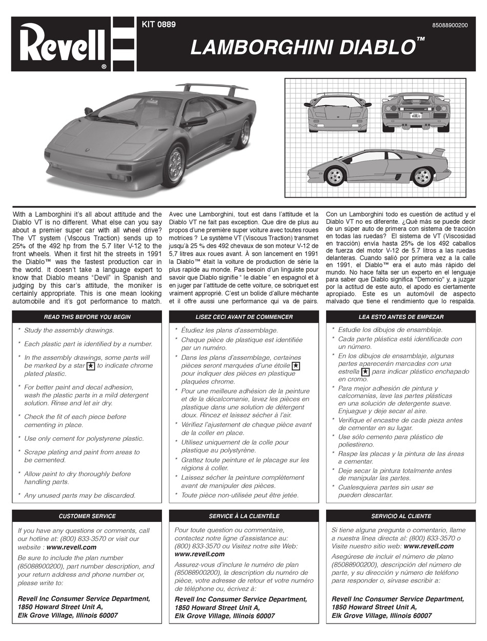 REVELL DIABLO ASSEMBLY INSTRUCTIONS MANUAL Pdf Download