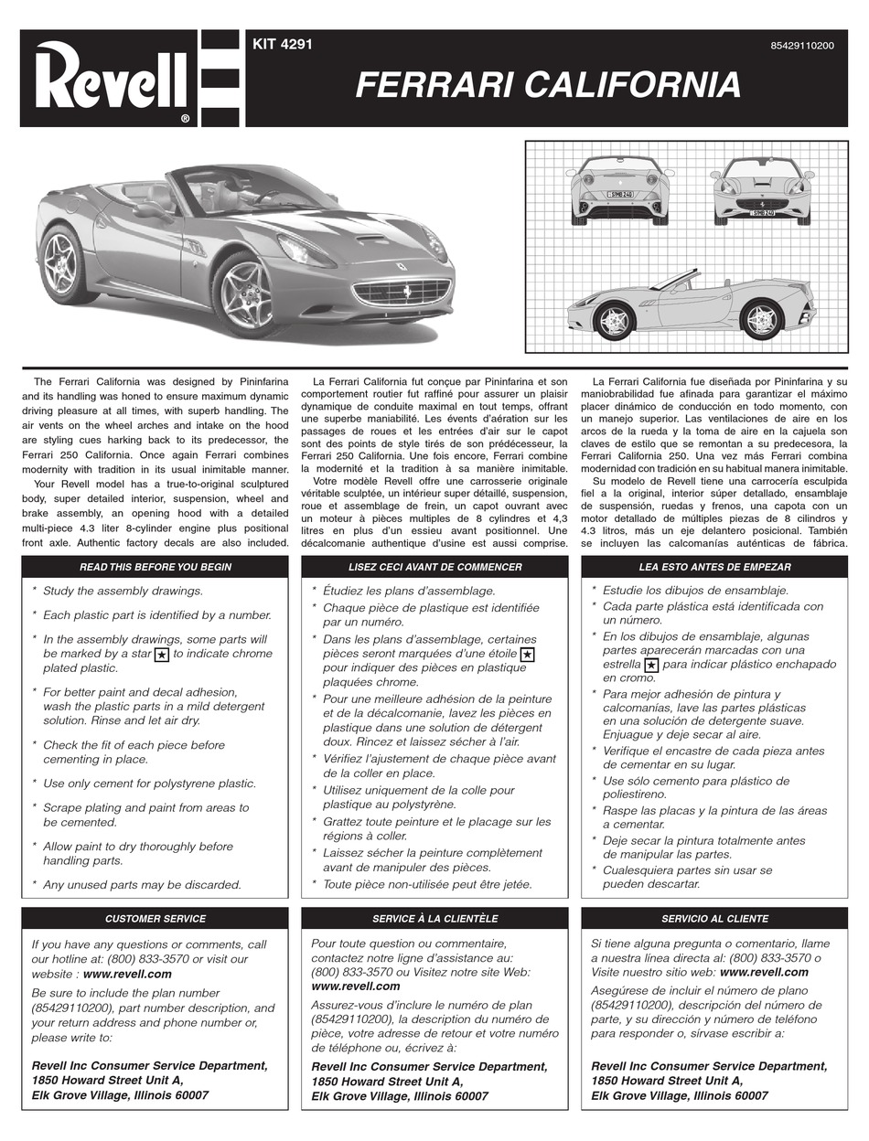 Revell Ferrari California Assembly Instructions Manual Pdf Download Manualslib