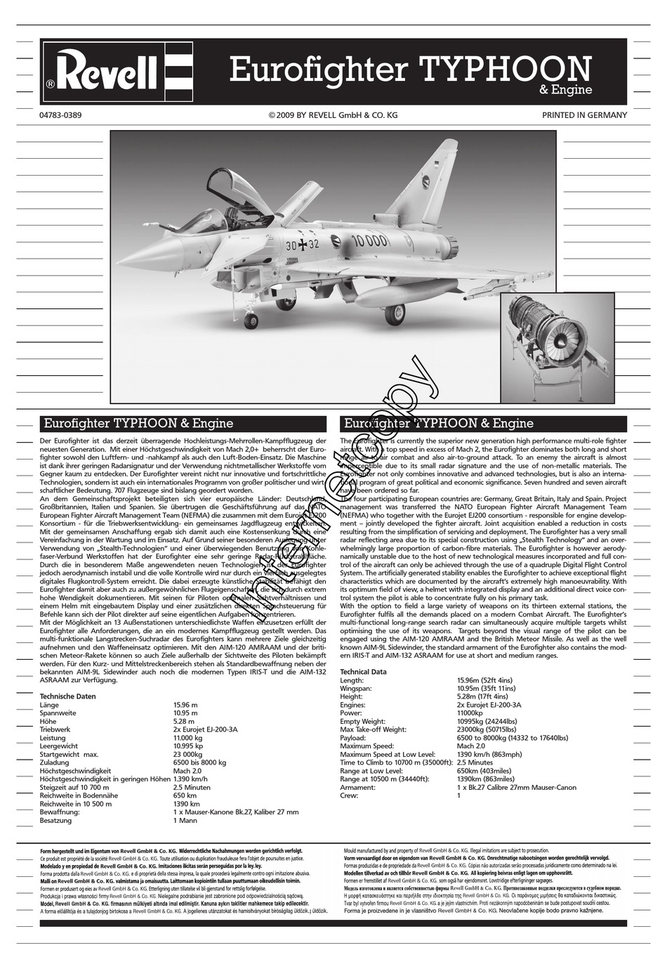 REVELL EUROFIGHTER TYPHOON & ENGINE ASSEMBLY MANUAL Pdf Download