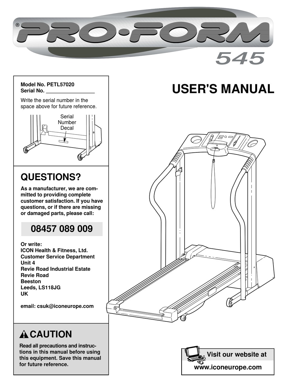 PROFORM 545 USER MANUAL Pdf Download | ManualsLib