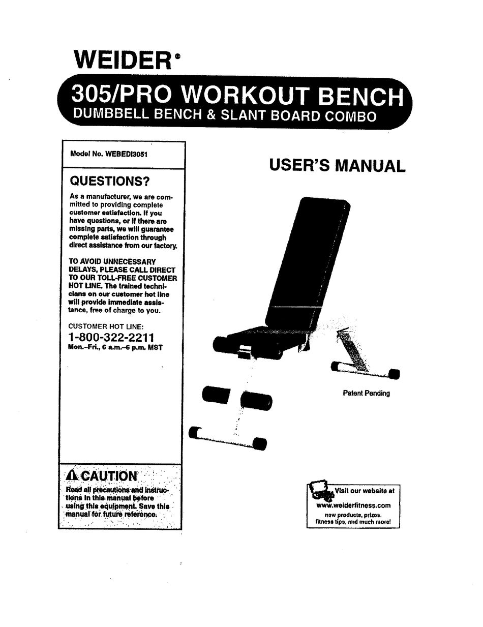 WEIDER 305/PRO WORKOUT WEIGHT BENCH MANUAL Pdf Download ManualsLib