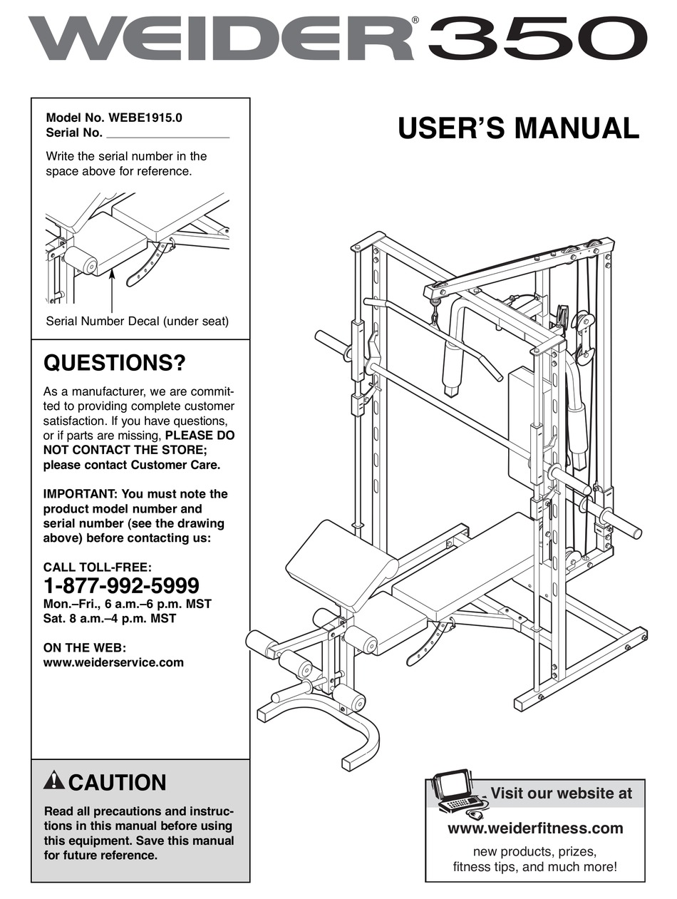 WEIDER 350 BENCH USER MANUAL Pdf Download ManualsLib