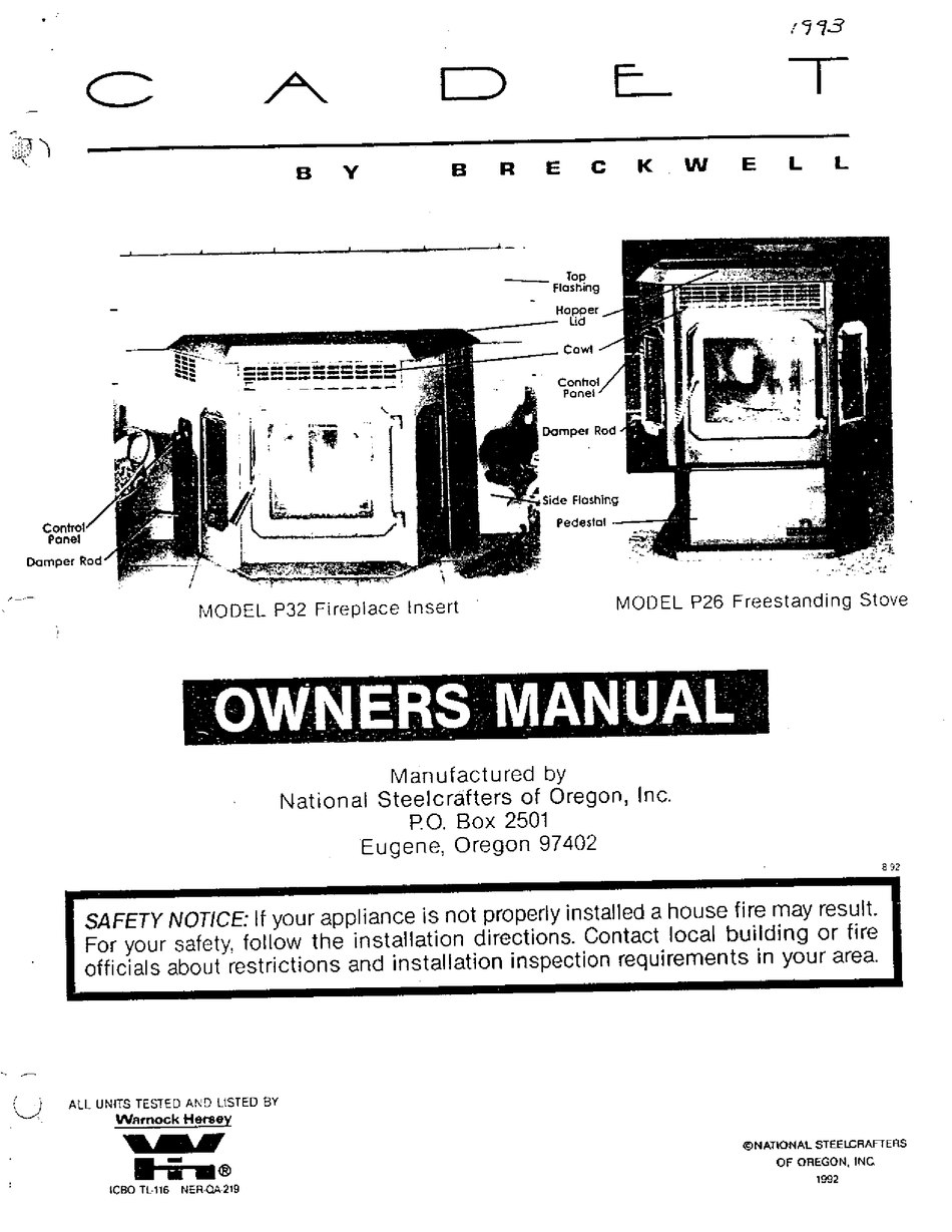 Breckwell Cadet P32 Owner S Manual Pdf Download Manualslib