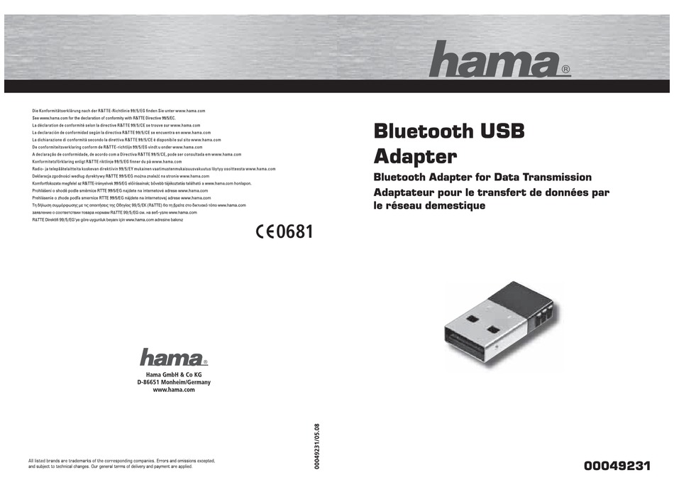 Anholdelse udsættelse husdyr HAMA BLUETOOTH USB ADAPTER OPERATING INSTRUCTIONS Pdf Download | ManualsLib