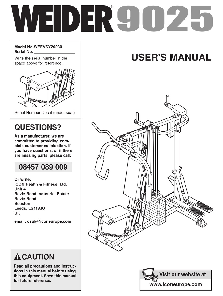 Weight Resistance Chart Weider 9025 User Manual Page 18