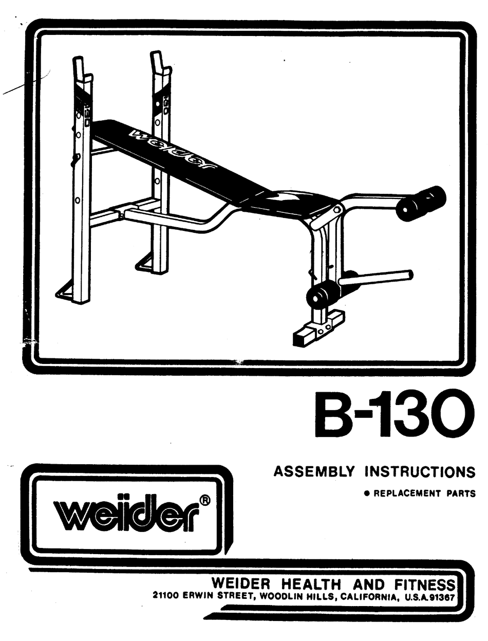 WEIDER B130 BENCH ASSEMBLY INSTRUCTIONS Pdf Download ManualsLib