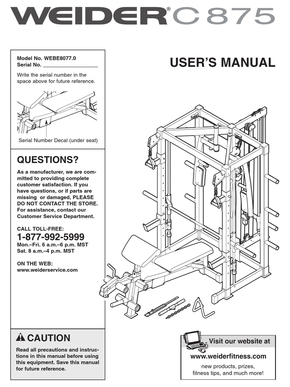 WEIDER C 875 USER MANUAL Pdf Download ManualsLib