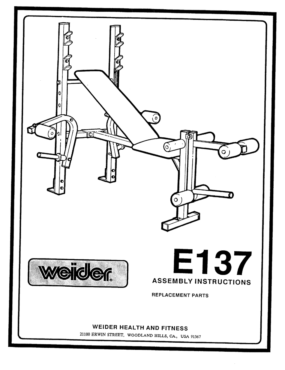 WEIDER FLEX 109 WEIGHT BENCH MANUAL Pdf Download ManualsLib