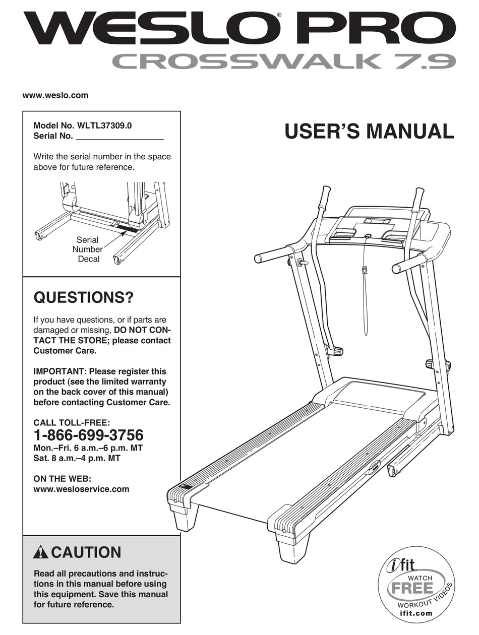 WESLO PRO CROSSWALK 7.9 TREADMILL MANUAL Pdf Download | ManualsLib