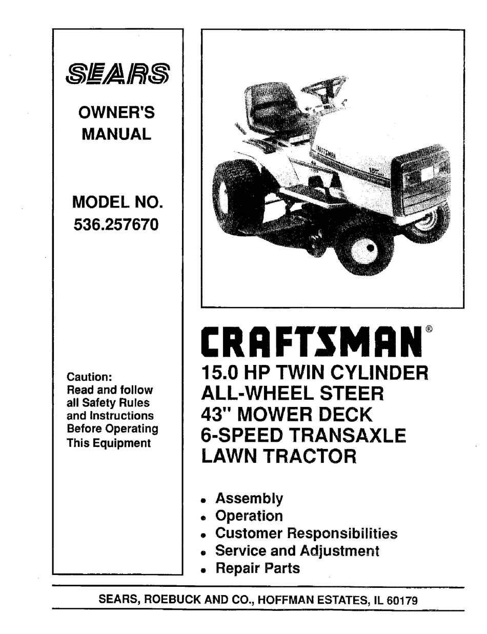 Sears Riding Lawn Mower Parts Manual : Craftsman Lawn Mowers Owners