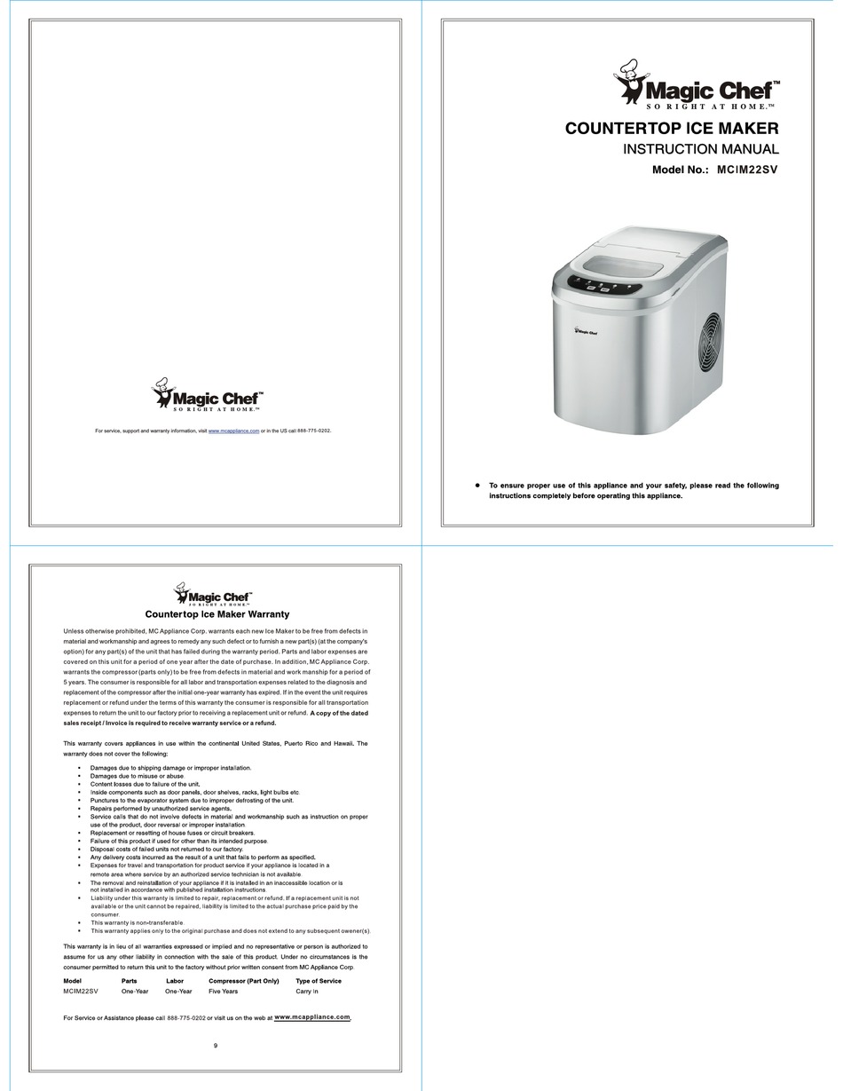 magic chef countertop ice maker troubleshooting