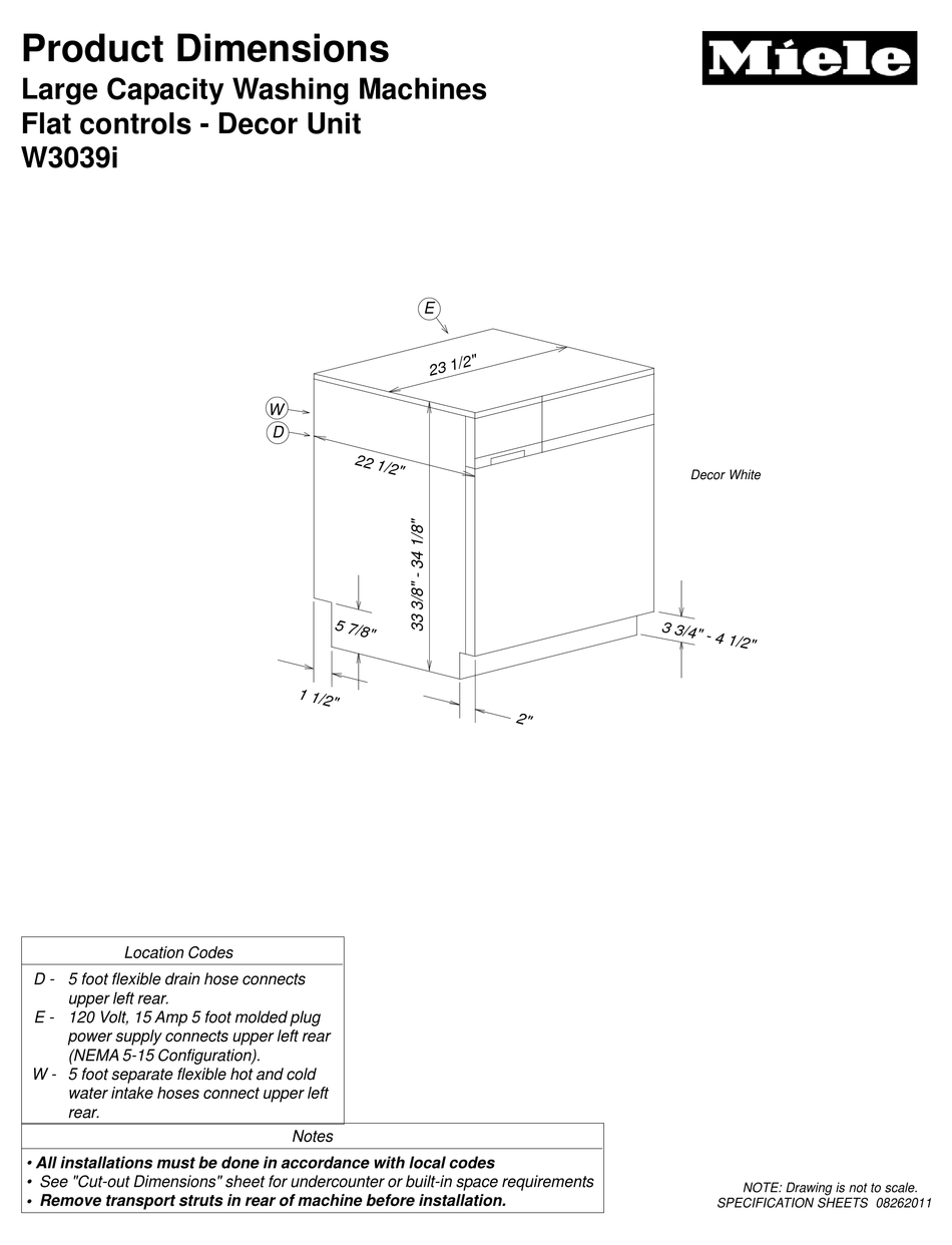 MIELE W3039I PRODUCT DIMENSIONS Pdf Download ManualsLib