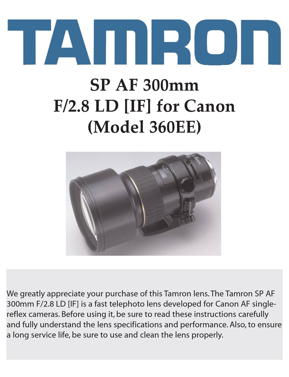 TAMRON 360EE OWNER'S MANUAL Pdf Download | ManualsLib