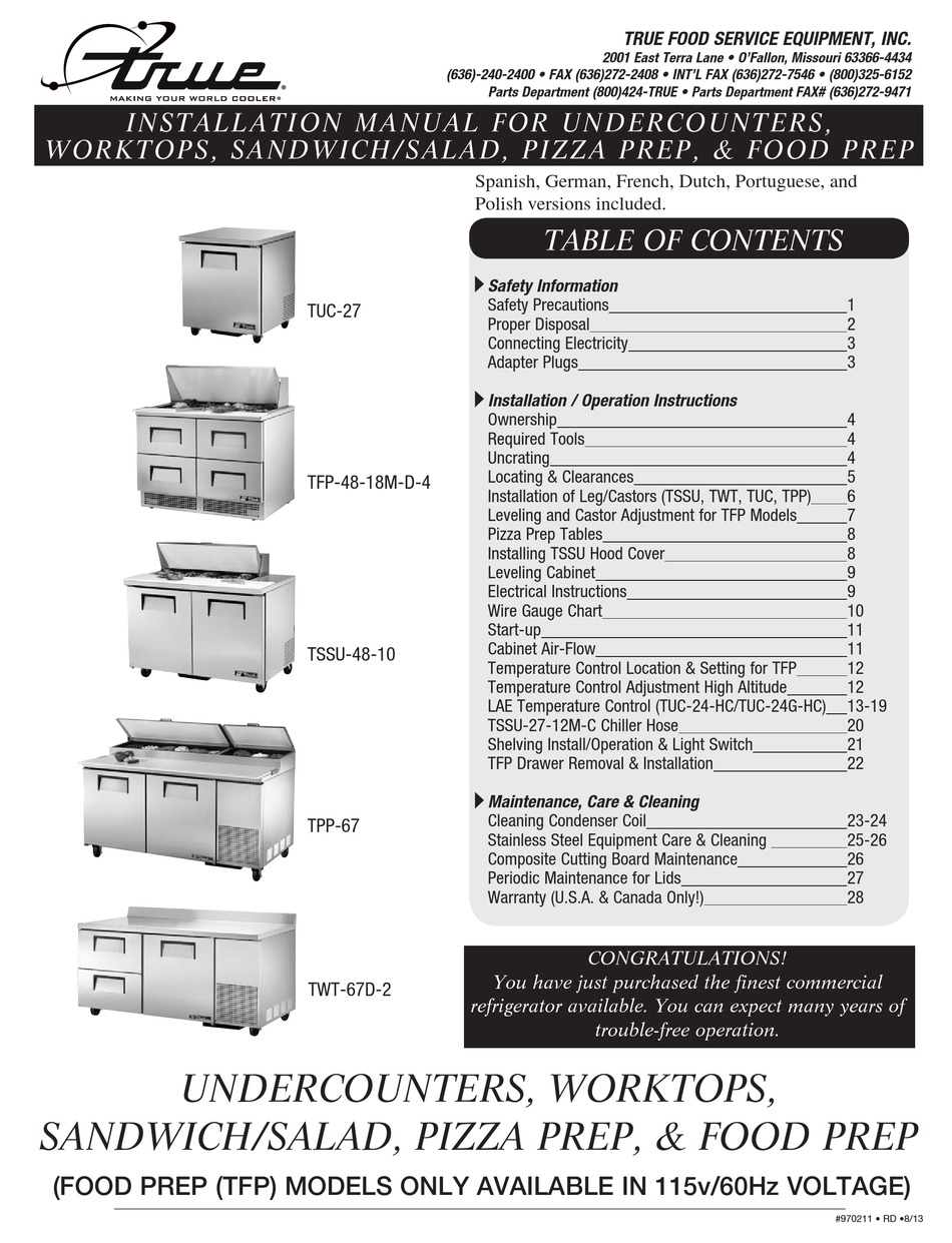 TRUE TUC-27 INSTALLATION MANUAL Pdf Download | ManualsLib | True Twt 27f Wiring Diagram For True | | ManualsLib