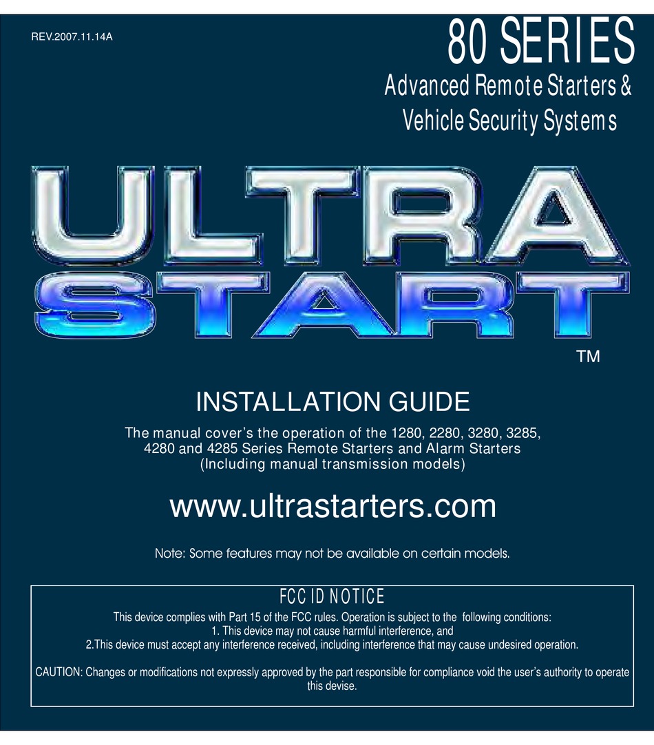 ULTRA START 1280 SERIES INSTALLATION MANUAL Pdf Download
