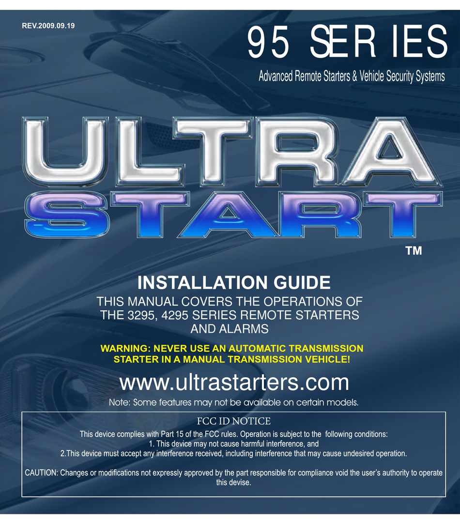 ULTRA START 3295SERIES INSTALLATION MANUAL Pdf Download