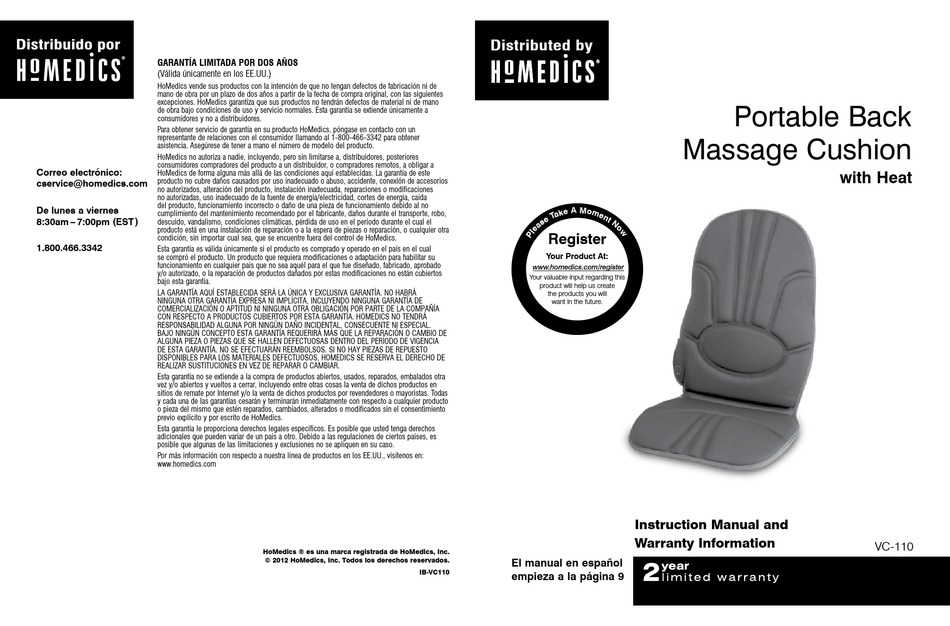 HOMEDICS VC110 INSTRUCTION MANUAL Pdf Download ManualsLib