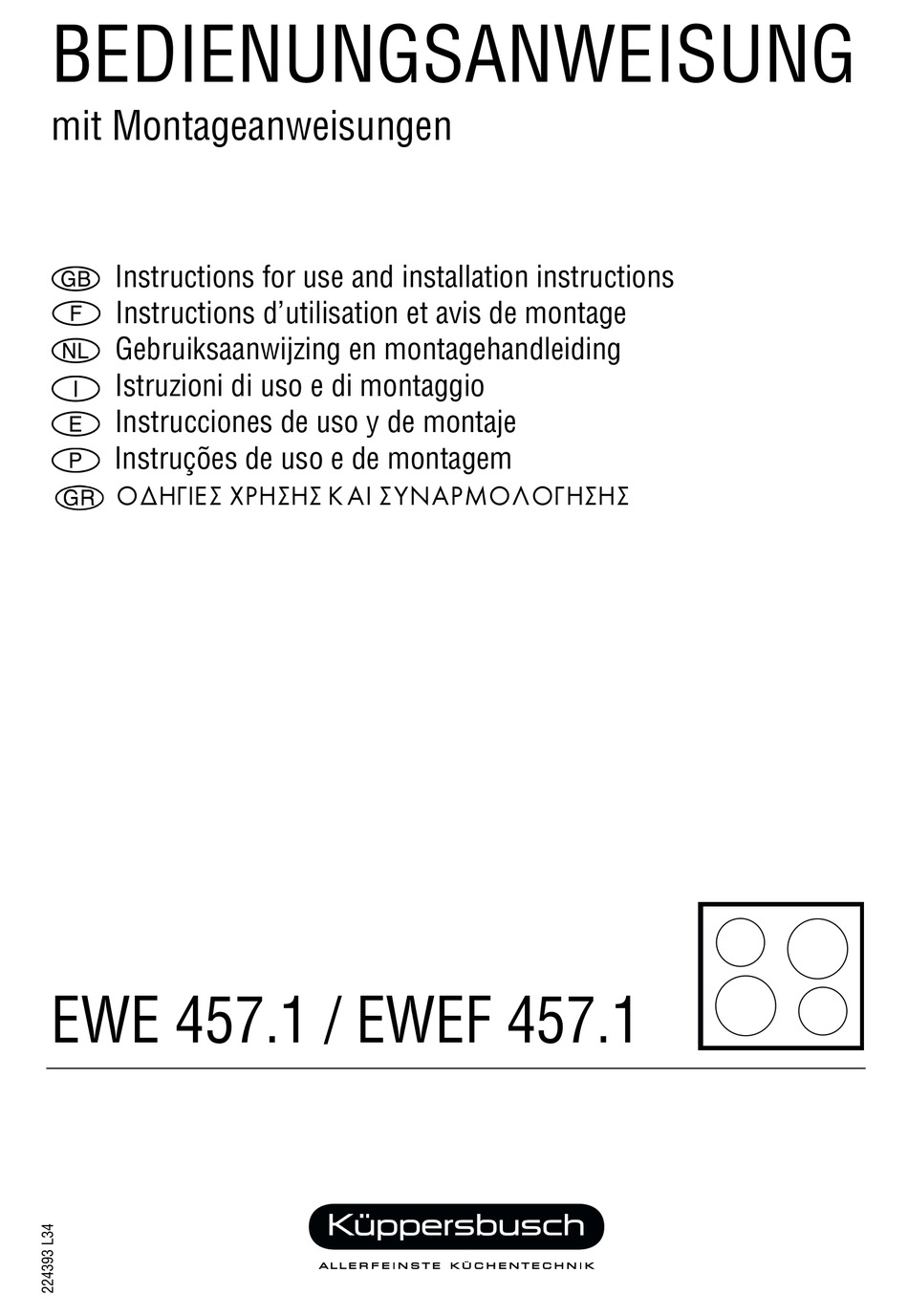 KUPPERSBUSCH EWE 457.1 INSTRUCTIONS FOR USE AND INSTALLATION