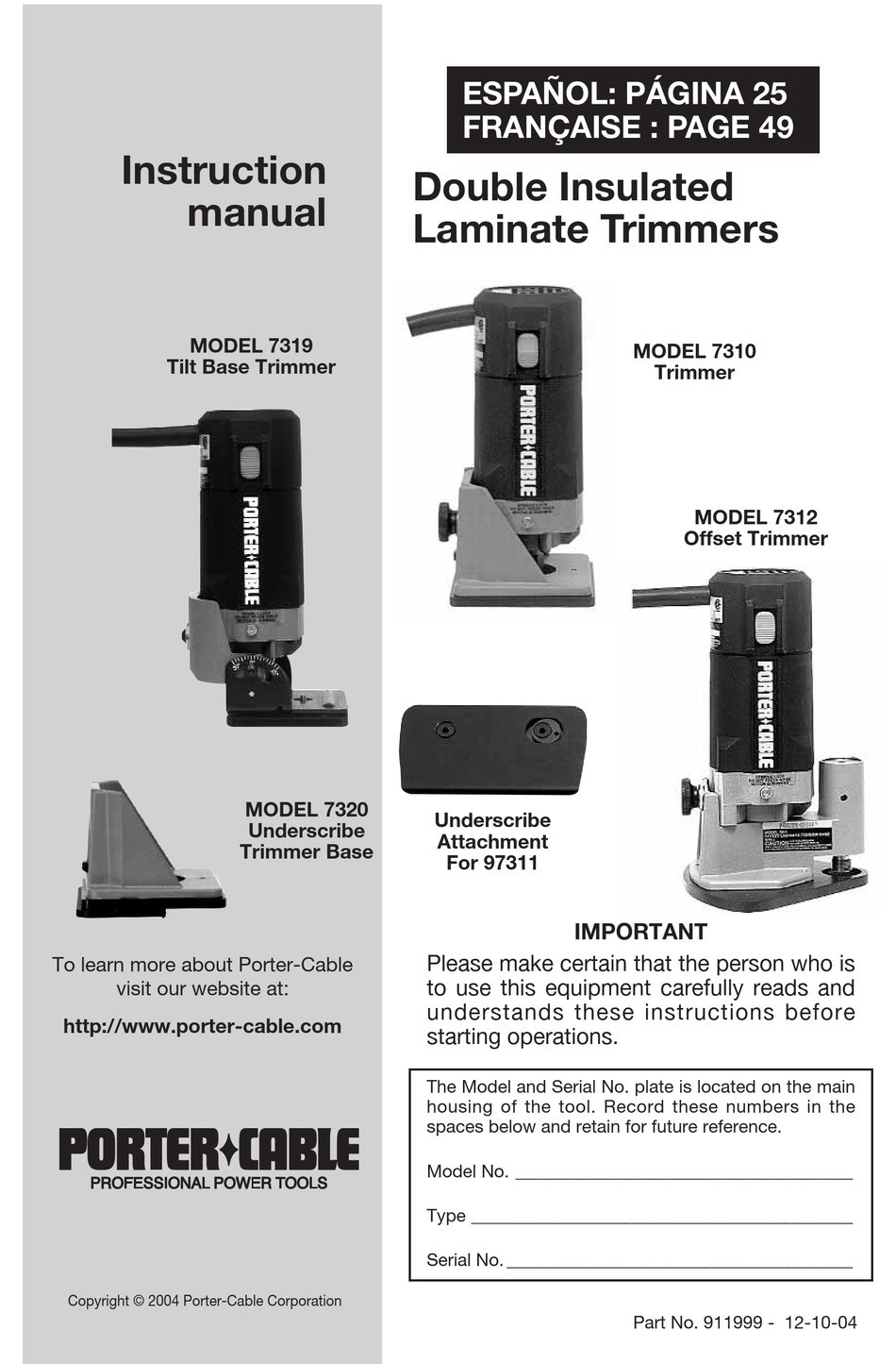 Porter-cable 7319 Instruction Manual Pdf Download 