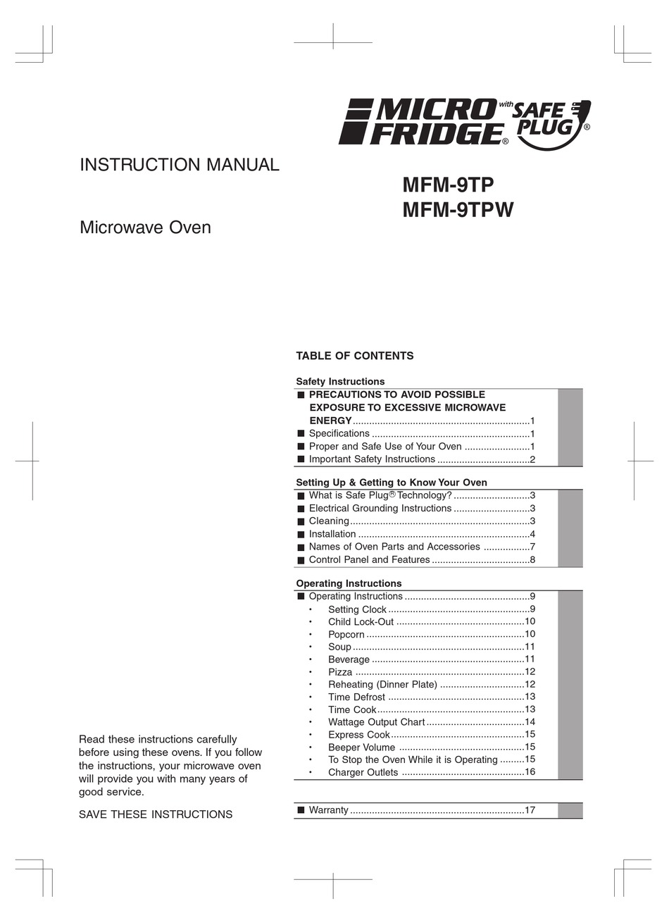 MICROFRIDGE MFM-9TP INSTRUCTION MANUAL Pdf Download | ManualsLib