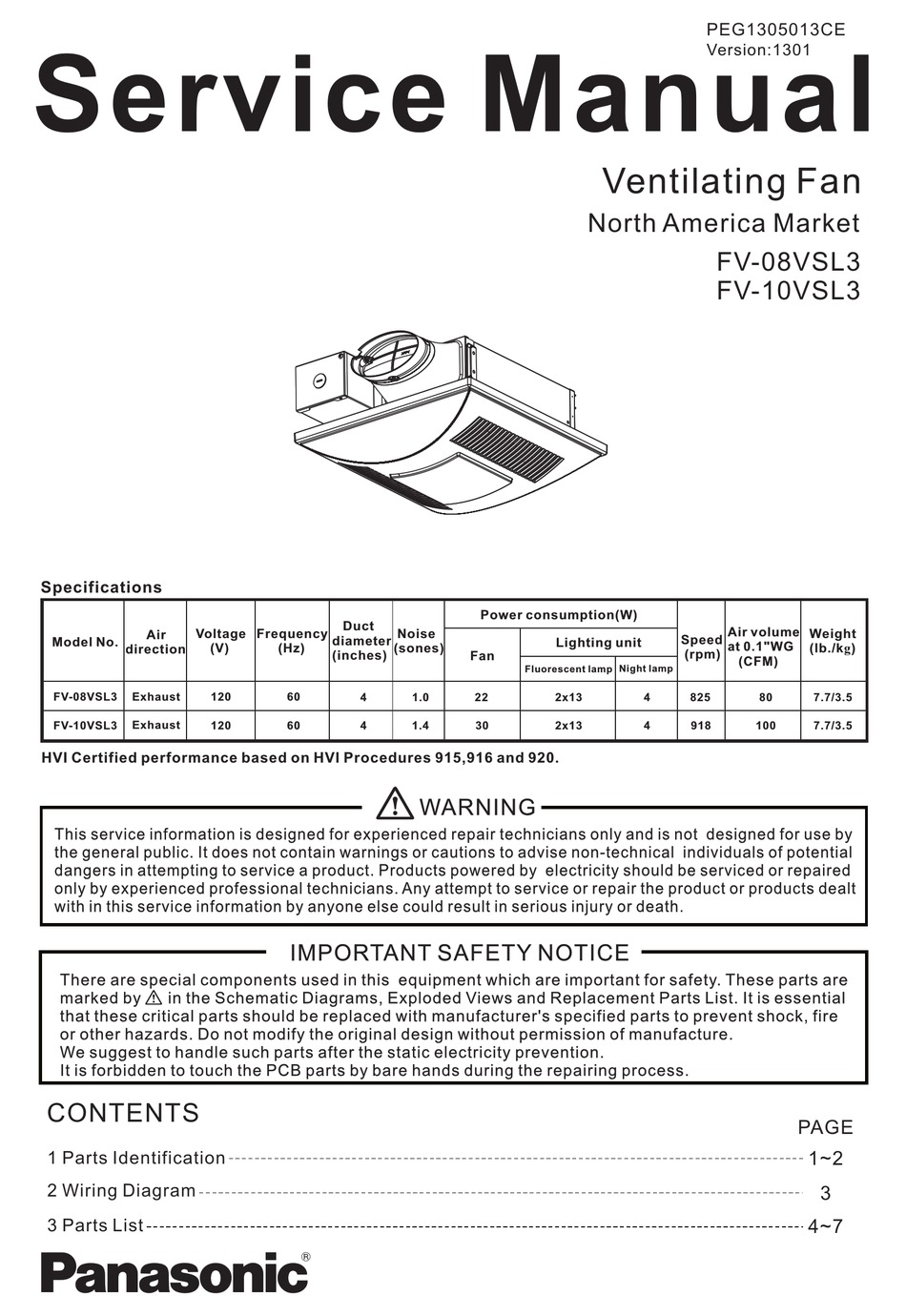 Panasonic Fv 08vsl3 Service Manual Pdf Download Manualslib