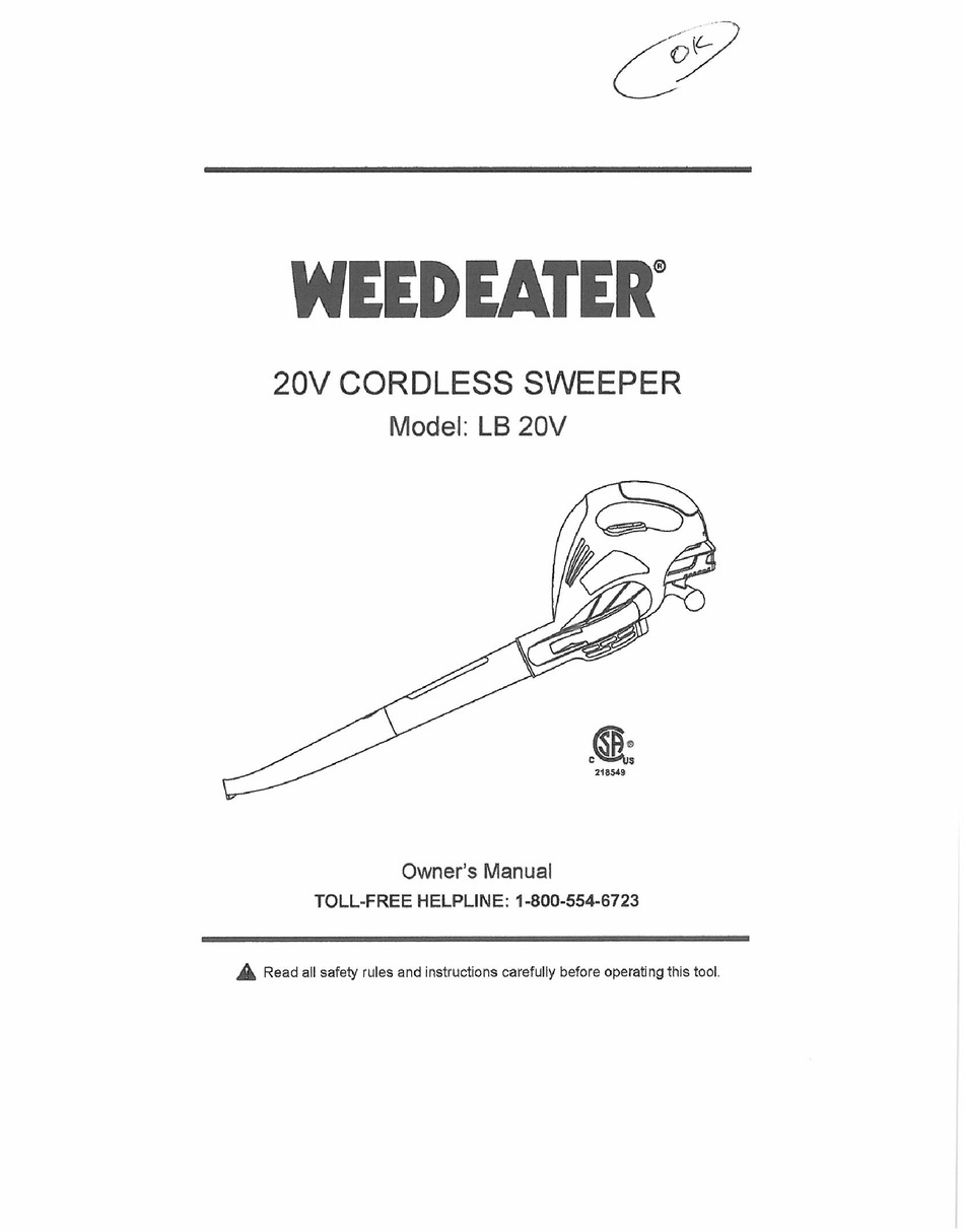WEED EATER LB 20V OWNER'S MANUAL Pdf Download ManualsLib