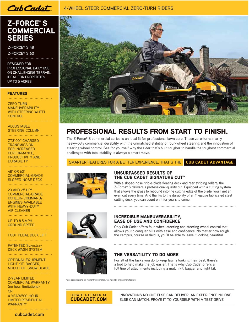 CUB CADET Z FORCE S COMMERCIAL 48 BROCHURE Pdf Download ManualsLib