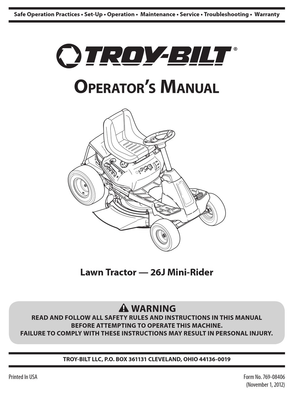 Troy Bilt Tb30 Operation Manual Pdf Download Manualslib