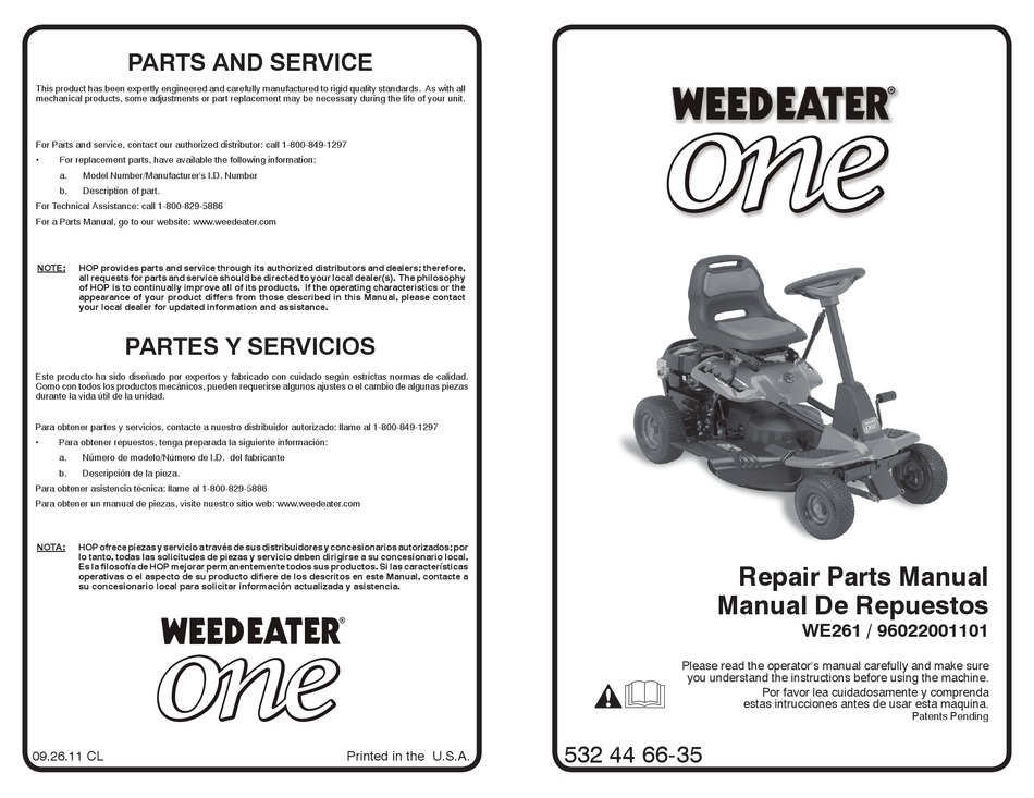 WEED EATER ONE REPAIR PARTS MANUAL Pdf Download ManualsLib