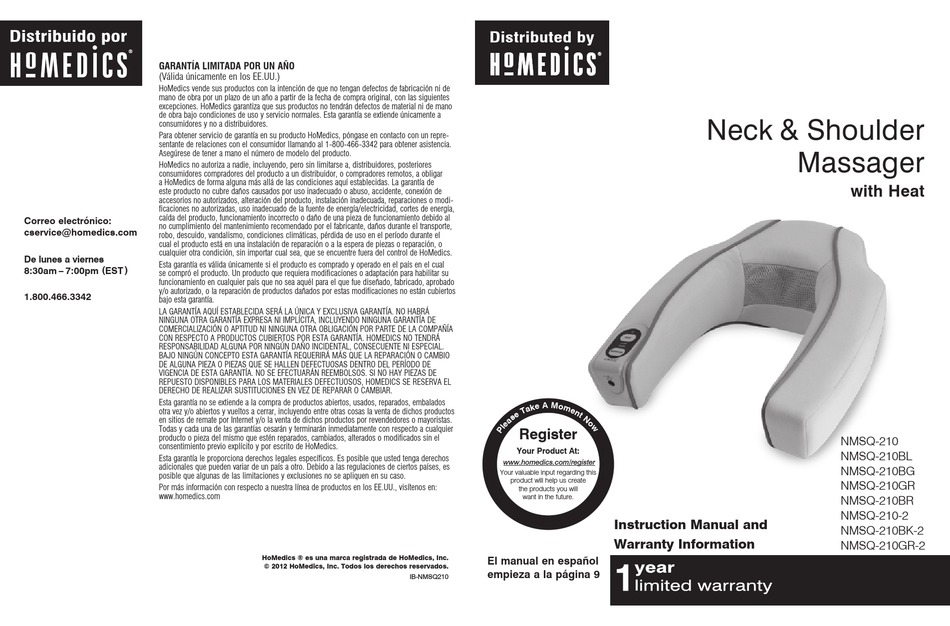 Homedics Model NMSQ-210-2 Neck Massager With Heat 