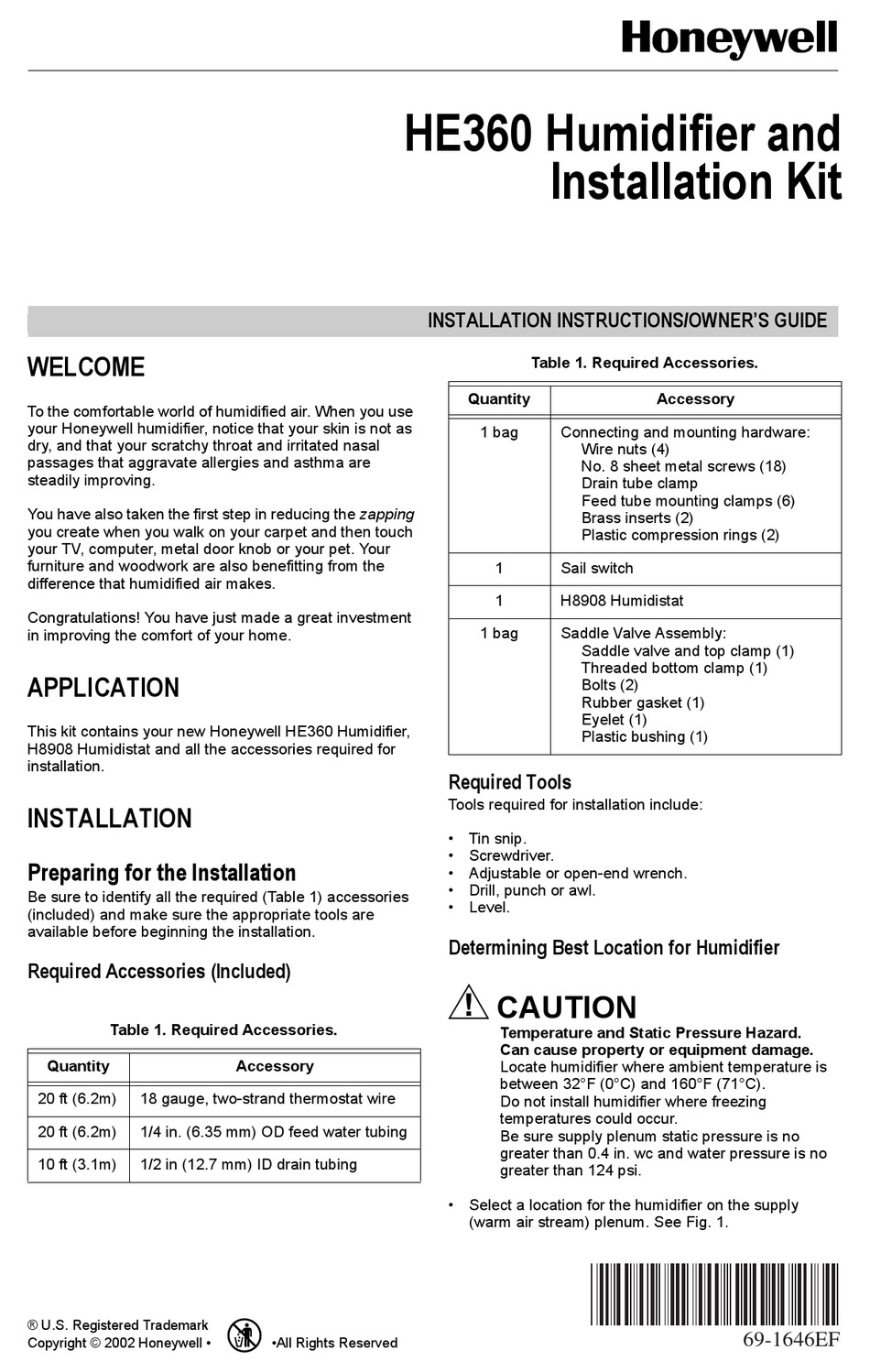 HONEYWELL HE360 INSTALLATION INSTRUCTIONS & OWNER'S MANUAL Pdf Download