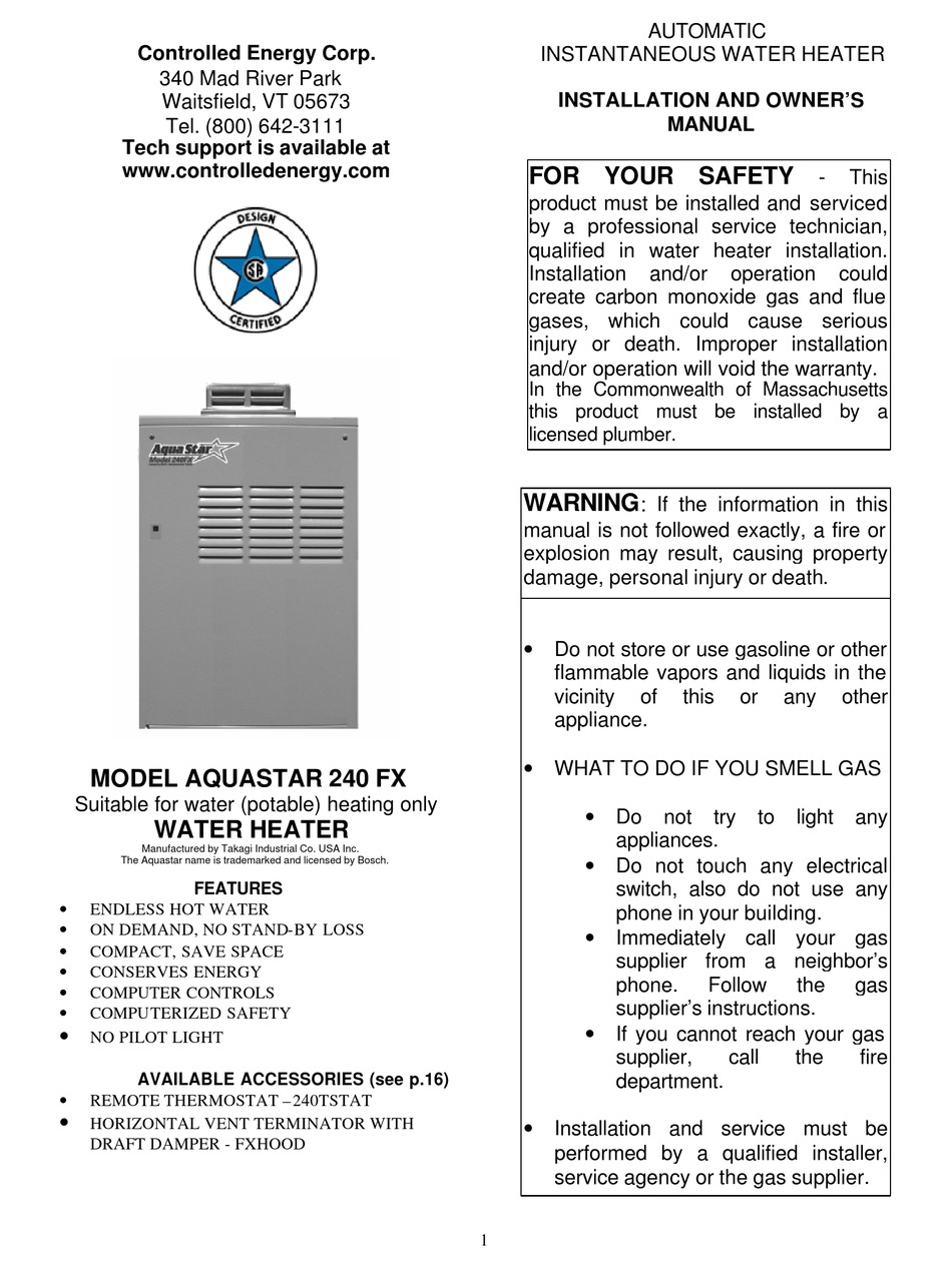 AQUASTAR 240 FX INSTALLATION AND OWNER'S MANUAL Pdf Download | ManualsLib